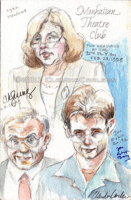 Sketch of Lynn Meadows, A.R. Gurney, Jon Robin Baitz, at Manhattan Theatre Club 2-23-1998.