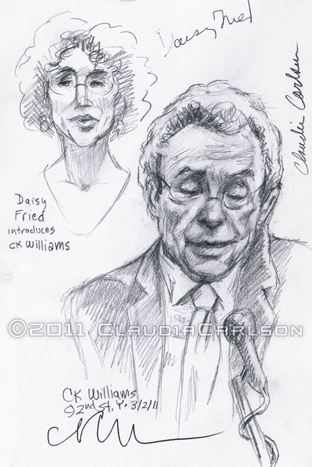 sketch of Daisy Fried introducing C.K. Williams at 92nd St. Y, 3-2-2011.