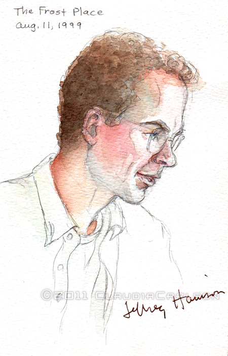 Sketch of Jeffrey Harrison reading at The Frost Place, 8-11-1999.