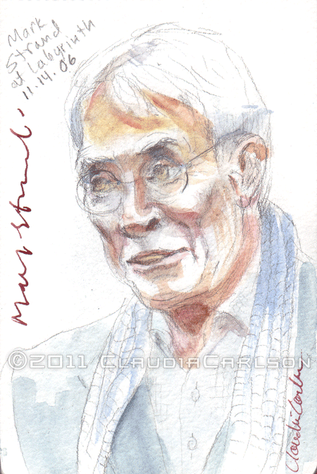 Sketch of Mark Strand reading at Book Culture, 11-14-2006