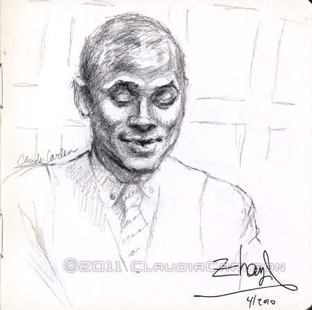 Sketch of Terrance Hayes reading at 92nd St. Y, 3-26-2010.