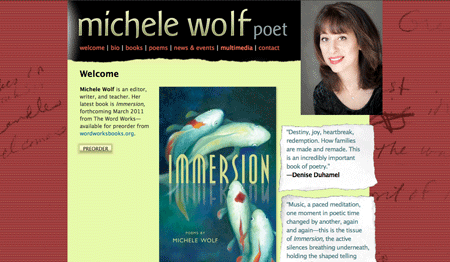 Home page for D.C. area poet Michele Wolf, http://michelewolf.com